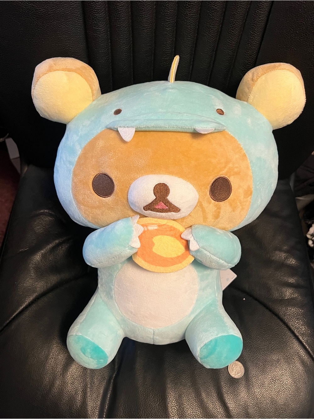 San-X Round1 Exclusive Rilakkuma Plush Dino Eating Cookie 16 inches - Light Blue